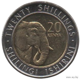 Республика Кения. 20 шиллингов 2018. UNC. Фауна. Слон.
