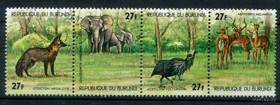 Бурунди - 1977г. - фауна - 4 марки - сцепка - MNH со сгибом по перфорации. #3-Bu-81-A-2