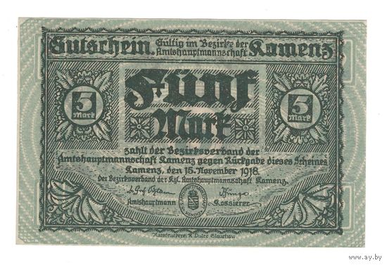 Германия Каменц 5 марок 1918 года. Состояние аUNC+!