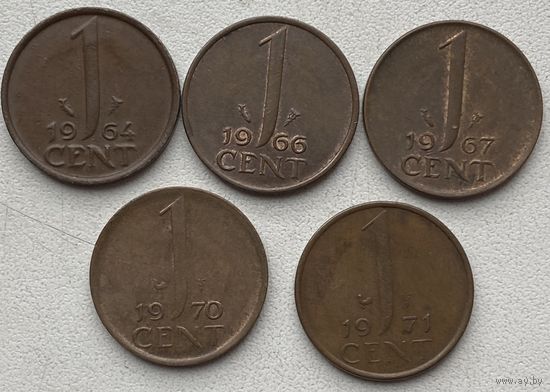Нидерланды 1 цент 1964, 1966, 1967, 1970, 1971 гг. Цена за 1 шт.
