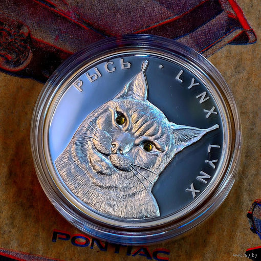 Монета Рысь 20 рублей, серебро Беларусь 2008