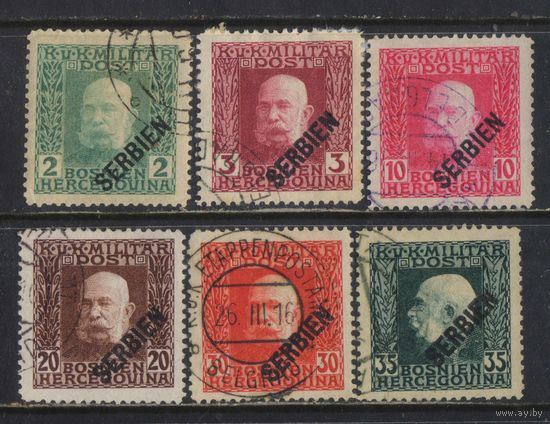Австро-Венгрия Полевая почта для оккупированной Сербии 1916 Франц Иосиф I Надп Стандарт #23,24,27,29,31,32
