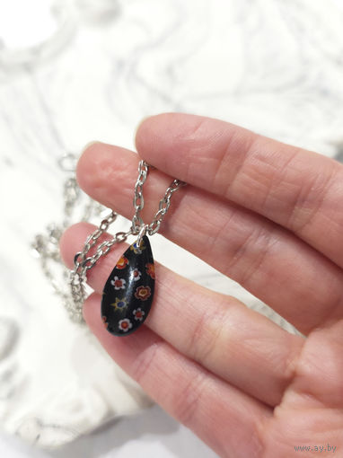 Кулон из стекла в технике милефиори, ручная работа (черный)