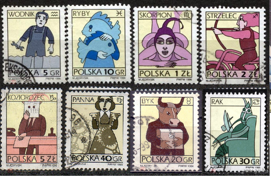 Знаки зодиака. 8 м, гаш. Польша. 1996 г