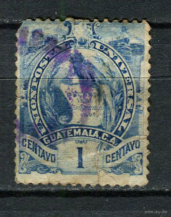 Гватемала - 1887/1895 - Герб 1С - (есть надрыв) - [Mi.43] - 1 марка. Гашеная.  (Лот 18Gv)-T4P16