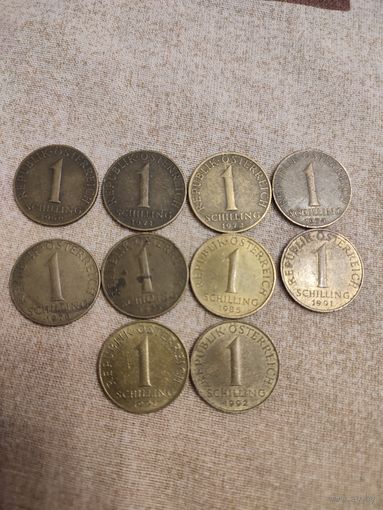 Австрия. 1 шиллинг 1960; 1971; 1972; 1974; 1976; 1983; 1985; 1991; 1991; 1992.