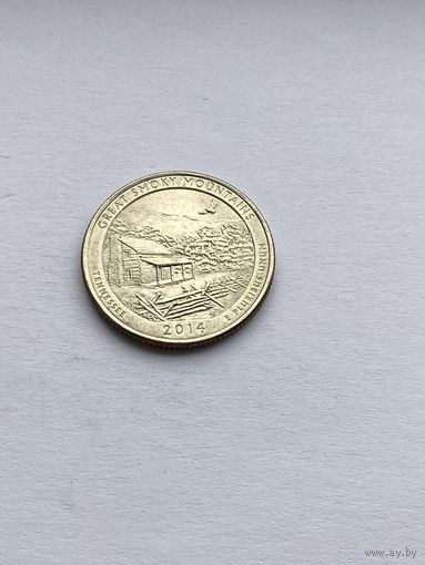 25 центов 2014 г., Национальный парк Грейт-Смоки-Маунтинс, штат Теннесси, США