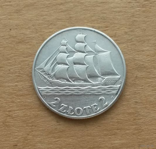 Польша, 2 злотых 1936 г., серебро 0.750, парусник "Дар Поморья"