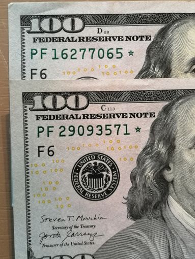 Американские доллары ($100), серии замещения, отдельно и серии, цена за одну бону