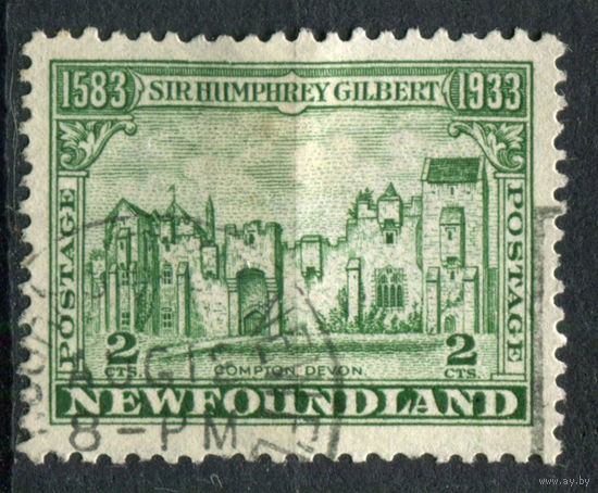 Британские колонии - Ньюфаундленд - 1933г. - замок, 350 лет перехода владения Ньюфаундлендом Хемфри Гилберту, 2 с - 1 марка - гашёная [Mi 201]. #3-WB-94-A-1
