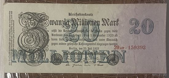 Банкнота 20 миллионов марок 1923 год. Веймарская республика
