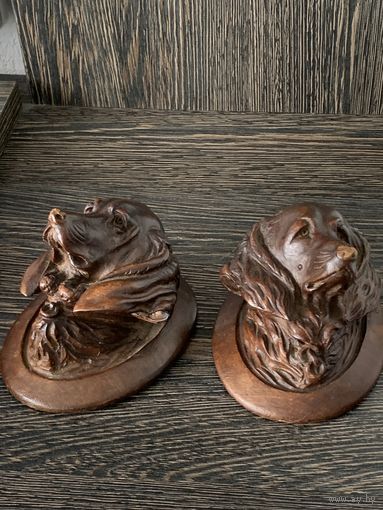 Антикварная пара Охотничьи трофеи-Резьба по дереву (Black Forest, XIX век)