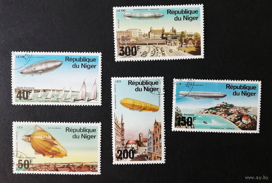 Нигер 1976 г. Дирижабли. Авиация. История воздухоплавания, полная серия из 5 марок #0090-Т1P19