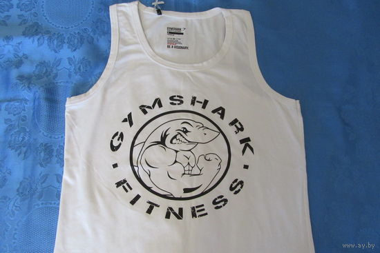 Новая Белая Майка GYM SHARK FITNESS без рукавов Спорт размер M