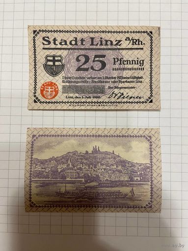 Нотгельд 25 пфеннигов. Германия. Веймарская республика Линц-0201