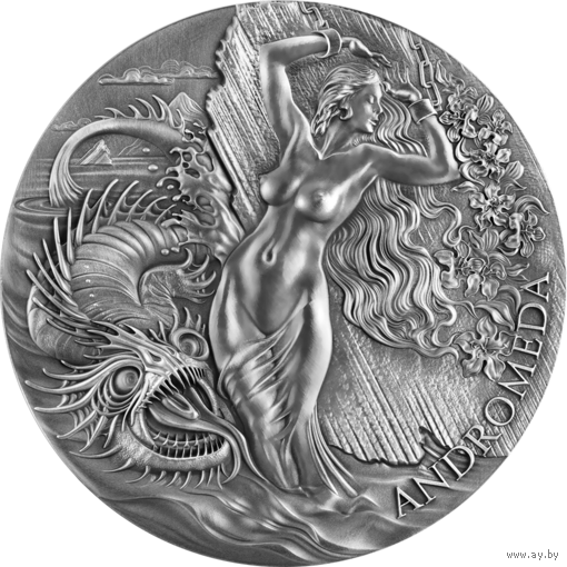 Камерун 2000 франков 2022г. "Андромеда и морское чудовище". Монета в капсуле; деревянном подарочном футляре; номерной сертификат; коробка. СЕРЕБРО 62,20гр.(2 oz).