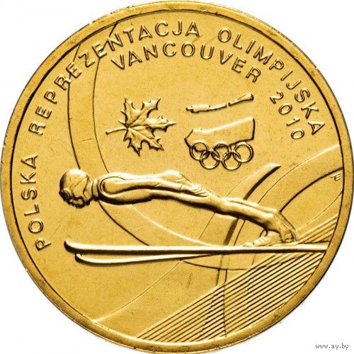 Польша 2 злотых, 2010 Польская сборная на XXI зимних Олимпийских играх в Ванкувере UNC