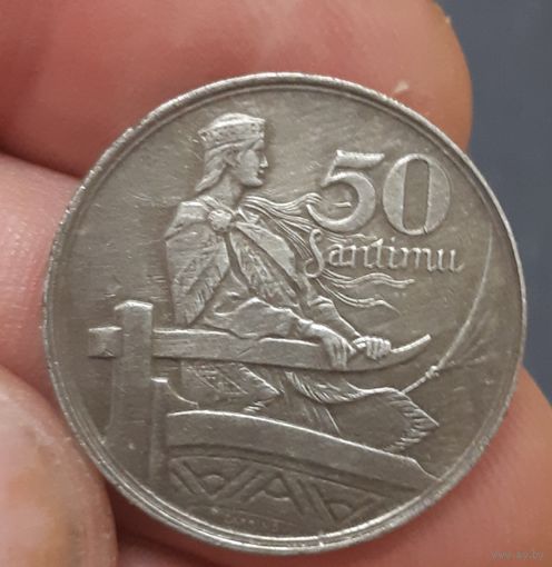 Монета 50 сантимов Латвия 1922г