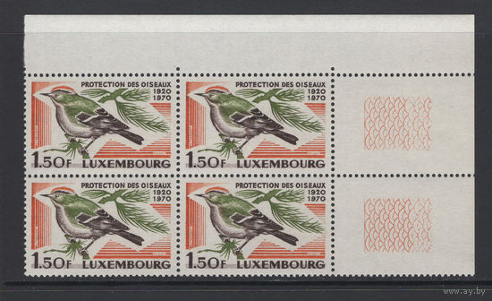 Птицы Люксембург 1970** Певчая птица Желтоголовый королёк квартблок Mi#806