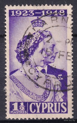 102.BrKS. Великобритания. Колонии. Кипр. Серебряная свадьба Георга VI и Елизаветы. 1948 г. 1 1/2p. Mi.#157.