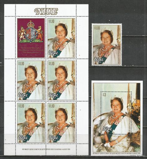 Ниуэ. 80 лет королеве Елизавете-матери. 1980г. Mi#356+Бл37+Klb.