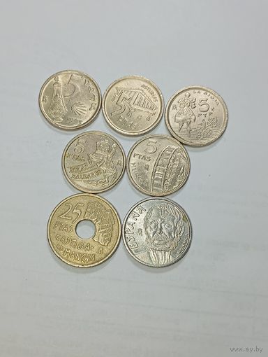 Испания 5 песет 1993,1995,1996,1997,1999 , 10 песет 1997 и 25 песет 1996 года .