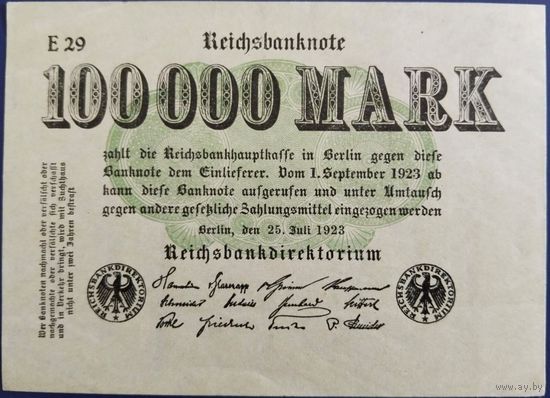 100000 марок. 1923 г. аUnc. Германия.