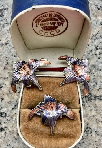 Серьги и брошь комплект