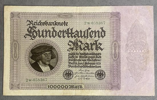 Банкнота 100000 марок 1923 год. Веймарская республика. С рубля без МЦ.
