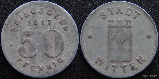 YS: Германия, Witten, 50 пфеннигов 1917, нотгельд города Виттен, цинк, Funck# 604.3A
