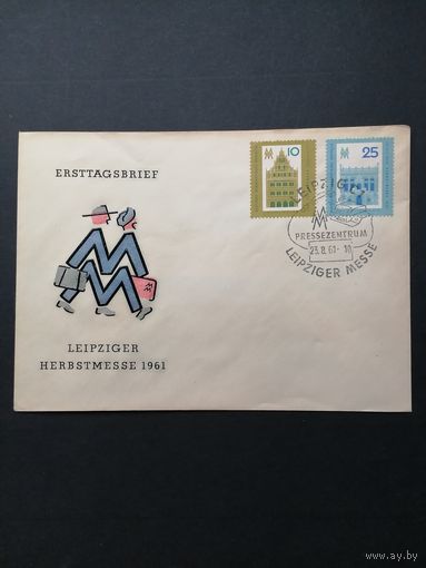 ГДР 1961 КПД с полной серией марок "Осенняя торговая ярмарка в Лейпциге" (спецгашение) Mi.843-844 каталог 1.00 евро