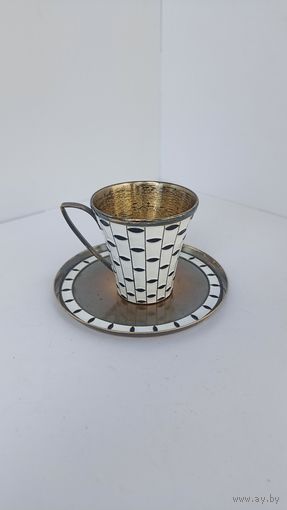 Чашка с блюдцем серебро, эмали , состояние новой
