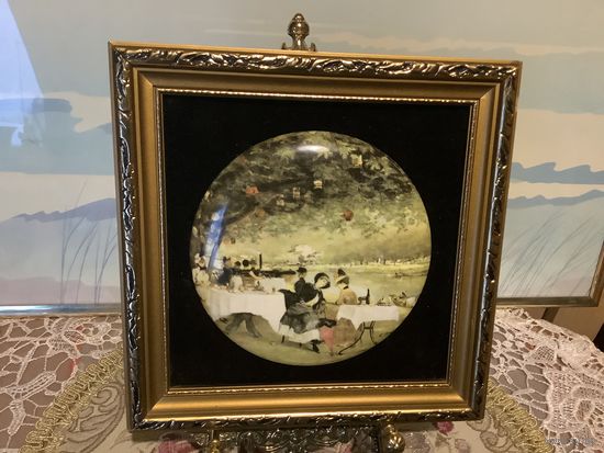 Панно Барышни в кафе Фарфор Англия Staffordshire винтаж Цена снижена