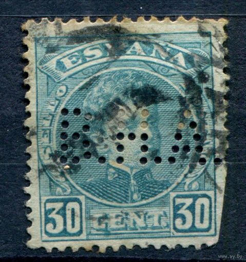Испания (Королевство) - 1901г. - король Альфонсо XIII, перфин, 30 с - 1 марка - гашёная [Mi 212]. #1-Sp-7-A-1