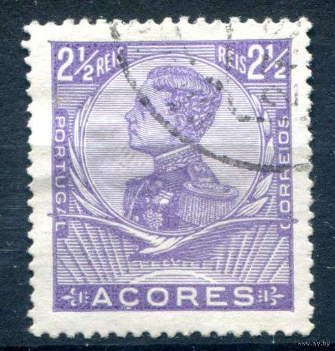 Португальские колонии - Азорские острова - 1910г. - Король Мануэл II, 2 1/2 R - 1 марка - гашёная [Mi 109]. #1-Po-21-A-1
