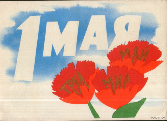 Подписанная открытка 1964г. "1 Мая. Гвоздики" худ. К. Владимиров