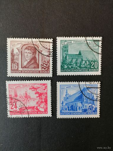 ГДР 1953 Серия марок "700 лет городу Франкфурт-на-Одре" (гашение без клея со следами от наклеек) Mi.358-361 каталог 11.00 евро