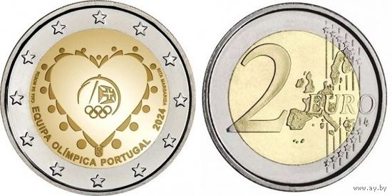 Португалия 2 евро 2024 Олимпийская команда Португалии UNC из ролла