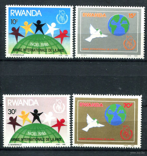 Руанда - 1986г. - Рождество и мир - 4 марки - полная серия, MNH, номинал 70 с дефектом краски лицевой стороны [Mi 1354-1357]. #O-Se-Z-1-11