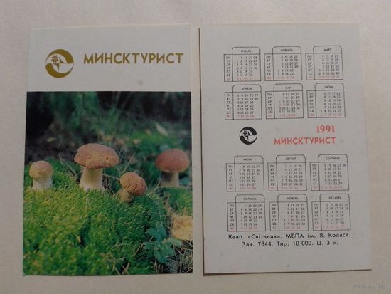 Карманный календарик. Минсктурист.1991 год