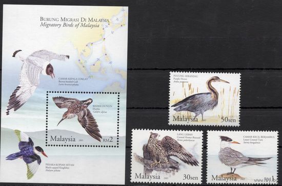 Малайзия 2005.Фауна. Птицы 3 марки+блок (1294)