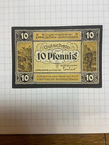 10 пфеннигов (нотгельды) г. Германия Эппельборн-1201