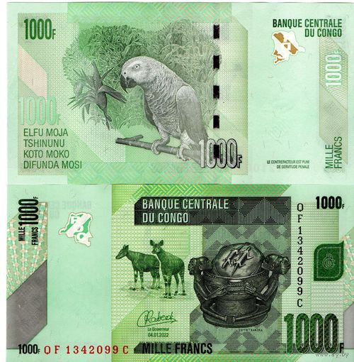 Конго 1000 франков 2022 год UNC(из пачки)