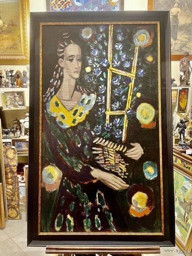 Кищенко А.М;Нар.худ;140/80см;1981г;х/м;"Девушка с цветами", 1981г. Холст, масло. Размер 140х80 см.