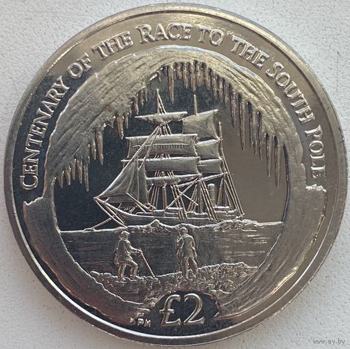 Южная Георгия и Южные Сандвичевы острова 2 фунта 2010 г. 100 лет Британской антарктической экспедиции. Парусник. Корабль