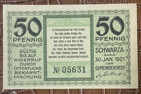 Нотгельд 50 пфеннигов 1921 год. Шварц,. Веймарская республика
