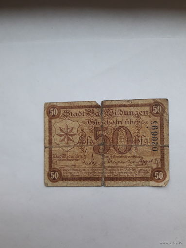 Нотгельд Германия 50  пф. 1921 Бад-Вильдунген