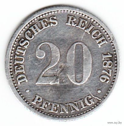 Германия 20 пфеннигов 1876 год DD _состояние ХF