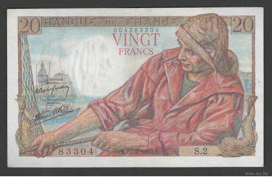 Франция 20 франков 1942 года. Состояние XF+