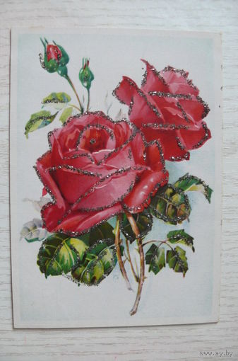 Открытка ГДР, Цветы, розы; 1957, подписана.